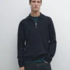 Baumwoll-Pullover mit Stehkragen und Reißverschluss Baumwoll-Pullover mit Stehkragen und Reißverschluss