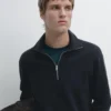 Baumwoll-Pullover mit Stehkragen und Reißverschluss Baumwoll-Pullover mit Stehkragen und Reißverschluss