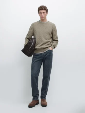 Baumwoll-Pullover mit Zopfmuster