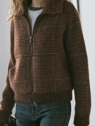 Cardigan aus Alpaka mit Karomuster und Filzstruktur