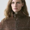 Cardigan aus Alpaka mit Karomuster und Filzstruktur Cardigan aus Alpaka mit Karomuster und Filzstruktur