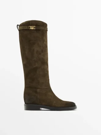 Geölte Reitstiefel aus gespaltenem Wildleder