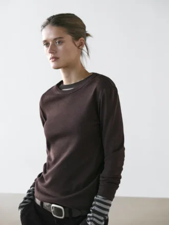 Geripptes Langarm-T-Shirt in Melange
