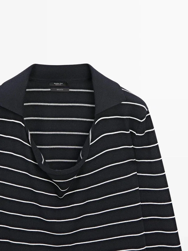 Gestreiftes Poloshirt aus Baumwollstrick Gestreiftes Poloshirt aus Baumwollstrick