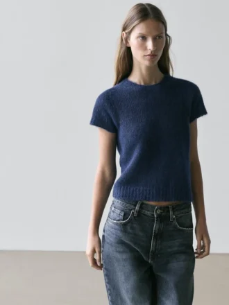 Kurzärmeliger Strickpullover aus Alpaka-Mischung