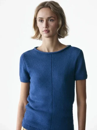 Kurzärmeliger Strickpullover aus Baumwollmischung