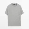 Kurzärmeliges T-Shirt aus melierter Baumwolle Kurzärmeliges T-Shirt aus melierter Baumwolle
