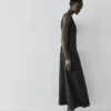 Langes, fließendes Leinen-Mischung-Kleid