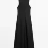 Langes, fließendes Leinen-Mischung-Kleid