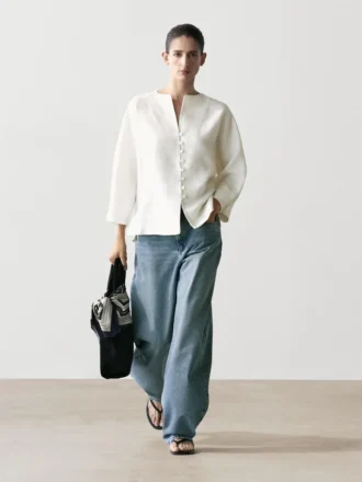 Leinenjacke mit Knopfdetails Leinenjacke mit Knopfdetails