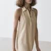 Midi-Kleid aus Leinenmischung mit Poloshirt-Kragen