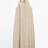 Midi-Kleid aus Leinenmischung mit Poloshirt-Kragen