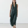 Midi-Kleid aus Leinenmischung mit V-Ausschnitt