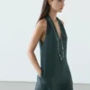 Midi-Kleid aus Leinenmischung mit V-Ausschnitt