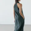 Midi-Kleid aus Leinenmischung mit V-Ausschnitt