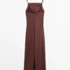 Midi-Kleid aus Stretch-Leinenmischung mit Trägern Midi-Kleid aus Stretch-Leinenmischung mit Trägern