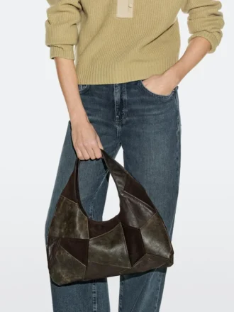 Mittelgroße Patchwork-Tasche aus Wildleder