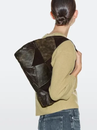 Mittelgroße Patchwork-Tasche aus Wildleder