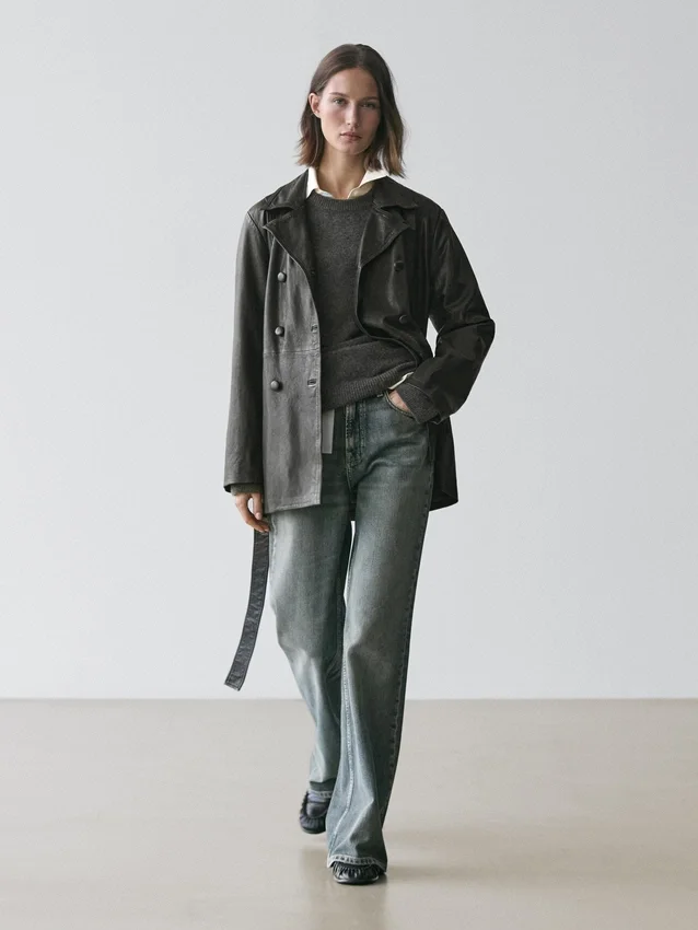 Nappalederjacke mit Gürteldetail Nappalederjacke mit Gürteldetail
