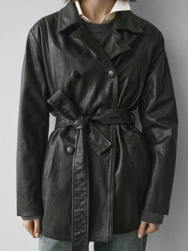 Nappalederjacke mit Gürteldetail Nappalederjacke mit Gürteldetail