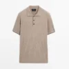 Poloshirt aus Baumwollmischung mit Zopfmuster