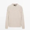 Pullover aus 100 % Baumwolle mit Zopfmuster und Rundhalsausschnitt Pullover aus 100 % Baumwolle mit Zopfmuster und Rundhalsausschnitt