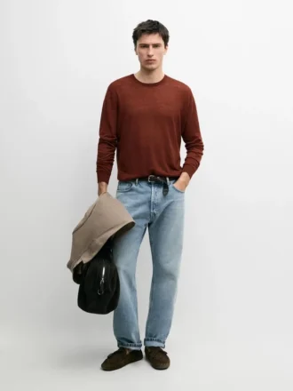 Pullover aus Leinen- und Kaschmir-Strick mit Rundhalsausschnitt