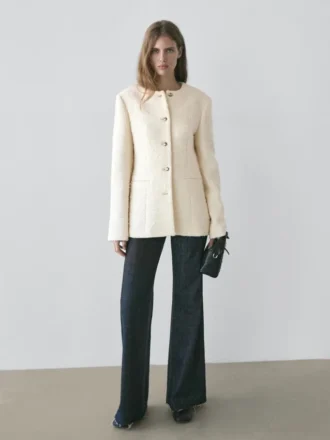 Strukturierte Jacke aus Wollmischung mit Strassknöpfen Strukturierte Jacke aus Wollmischung mit Strassknöpfen
