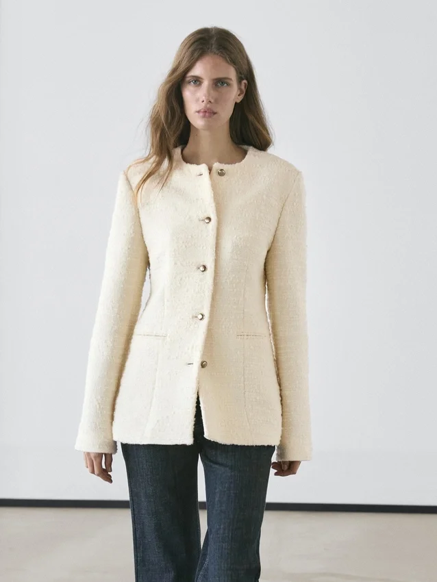 Strukturierte Jacke aus Wollmischung mit Strassknöpfen Strukturierte Jacke aus Wollmischung mit Strassknöpfen