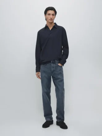 Strukturiertes Piqué-Poloshirt mit langen Ärmeln