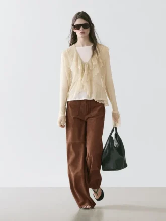 Cardigan aus Leinenmischung mit Rüschendetails